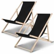 Chaise longue de jardin Chaise longue en pin pliable Chaise longue de balcon en bois Chaise de plage noir 2 pièces - noir - Einfeben