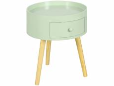 Chevet table de nuit ronde design scandinave tiroir bicolore pieds effilés inclinés bois massif chêne clair vert