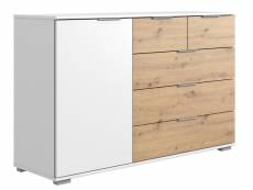 Commode meuble de rangement, coloris blanc/imitation chêne artisan - longueur 130 x hauteur 90 x profondeur 41 cm