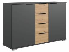 Commode/meuble de rangement coloris graphite/imitation chêne artisan - longueur 130 x hauteur 90 x profondeur 41 cm