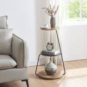 [en.casa] - Table d'appoint Sipoo à 3 niveaux 74 x 46 x 37 cm effet noyer / marbre noir / noir