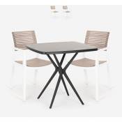 Ensemble Table Carrée Noire 70x70cm et 2 Chaises Design
