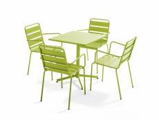 Ensemble table de jardin et 4 fauteuils en métal vert - palavas