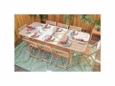 Ensemble table de jardin extensible 6 à 8 personnes en acacia blanchi + 8 chaises pliantes - sydney
