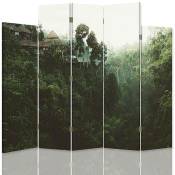 Feeby - Paravent Tropical Évasion - Décor Jungle et Maisons - 180 x 180 cm - 1 face déco, 1 face noir - Vert