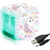 Fei Yu - Réveils numériques Licorne pour les filles, Cube lcd led de nuit brillante avec enfants légers Réveillez-vous l'horloge de chevet Cadeaux