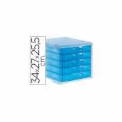 Fichier tiroirs de bureau Q-connect 340x270x260 mm empilables 5 tiroirs bleu mer translucide
