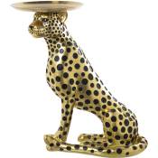 Figurine en résine léopard noir/or avec plateau en