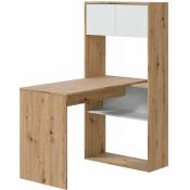 Fores - Table de bureau avec étagère et deux portes Duo 108 cm (largeur) x 140 cm (hauteur) x 70 cm (profondeur) - Chêne Nodi - Artik Blanc