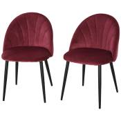 HOMCOM Lot de 2 chaises Velours Bordeaux Pieds métal Noir dim. 52L x 54l x 79H cm