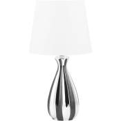 Lampe de Table à Poser avec Socle en Céramique Blanche et Argentée et Abat-jour Classique en Tissu Blanc E27 Max 40W Design Glamour pour Salon Beliani