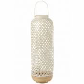 Lanterne en bambou blanc et socle beige - Blanc