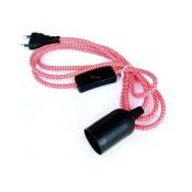 Ledbox - Câble textile E27 avec interrupteur et fiche, 2m, rouge-blanc