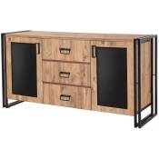 Les Tendances - Buffet industriel 2 portes 3 tiroirs bois naturel et acier noir Linko 160cm