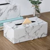 Linghhang - Boîte à Mouchoirs en Marbre Rectangulaire avec Couvercle pour Rangement Ménager (Blanc Grand) - White