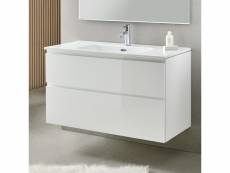 Meuble de salle de bain avec 2 tiroirs suspendus blanc avec plan moulé - longueur 100 x hauteur 56 x profondeur 46 cm