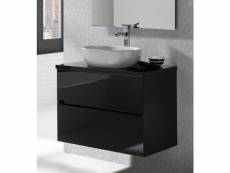 Meuble de salle de bain coloris noir avec vasque à poser en céramique - longueur 100 x profondeur 46 x hauteur 56 cm