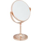 Miroir cosmétique, grossissant 2x, sur pied, double face, pivotant à 360°, rond, HxLxP 27,5x18x10,5cm, cuivré - Relaxdays