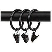 Noir 10 anneaux de rideau avec clips diamètre intérieur 3,5 x 35 mm (1,37 pouces)