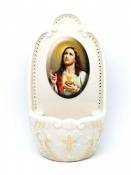 Petit bénitier en porcelaine Sacré Coeur Jésus 12.7cm
