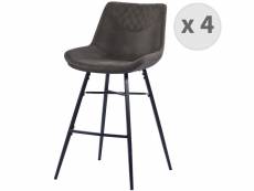 Queens - chaises de bar industrielle microfibre vintage marron foncé pieds métal noir (x4)