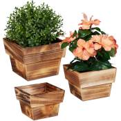 Relaxdays - Pot à fleurs en jeu de 3, bois flambé,