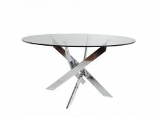 Ritha - table ronde 140cm pieds chromés et plateau en verre