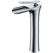 Robinet de lavabo Mitigeur cascade haut bec design moderne Laiton Ceramique chrome IDK3127 avec flexibles