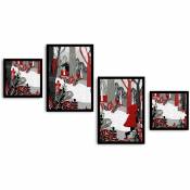 Set de 4 tableaux avec cadres Noir Vilde Thème 'Le petit chaperon rouge' Noir, Blanc et Rouge - Rouge