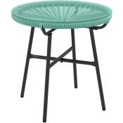 Table basse ronde de jardin en résine aspect rotin métal et plateau verre trempé ø 50 x 50H cm vert turquoise - Vert