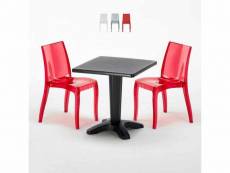 Table carrée noire 70x70cm avec 2 chaises colorées grand soleil set bar café cristal light balcony Grand Soleil