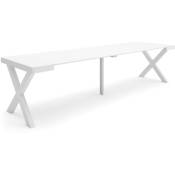 Table console extensible, Console meuble, 300, Pour 14 personnes, Pieds bois massif, Style moderne, Blanc - Skraut Home