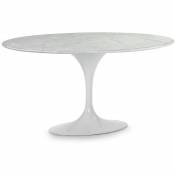 Table tulipe ronde marbre et pied métal blanc D 150 cm