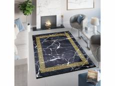 Tapiso tapis salon chambre poil court toscana noir doré gris motif grec franges 140x200 cm 23020 PRINT 1,40*2,00 TOSCANA