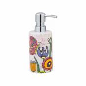 WENKO Distributeur de savon Rollin'Art Full Bloom, distributeur à pompe rechargeable en céramique de 360 ml pour savon, liquide vaisselle ou