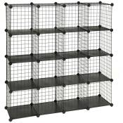 16 cubes de rangement en treillis metallique placard armoire avec étageres modulaires noir - Noir