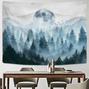 1pc Brumeuse Forêt Tapisserie Murale Forêt Arbre Tapisserie Montagne Tenture Murale Nature Paysage pour Chambre Salon Dortoir (Bleu, 150200cm)