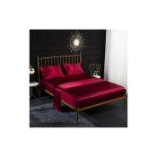 Ahlsen - Parure de lit 4 pièces en satin de soie avec drap-housse, drap plat, taie d'oreiller, respirante, douce et confortable Rouge (King) - red