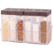 Boîte d'épices boîte d'épices camping en plastique pour stocker les épices de cuisine (couleur café avec base six compartiments)