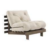 Canapé-lit en pin carob brown et tissu beige 90 x 200 cm Roots - Karup Design