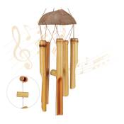 Carillon à vent bambou, moulin à vent, son, décoration jardin, bois, feng shui mobile, 71 cm, nature - Relaxdays