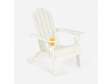 Costway chaise adirondack pliable avec dossier ergonomique-charge 150kg-chaise de jardin avec porte-gobelet-pour plage, jardin, salon,blanc