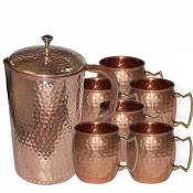 DakshCraft Ã‚® High Quality Pure Copper Jug With 6 Pure Copper Hammered Moscow Mule Mug Set by DakshCraft