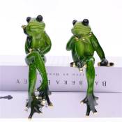 Décoration de statue de grenouille en résine d'artisanat créatif, statue de sculpture de grenouille de couple assis à la maison, décoration de table