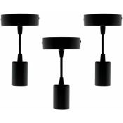 Elexity - Lot de 3 kits de suspension luminaire métal avec cordons textiles Noir