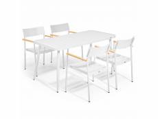 Ensemble table de jardin et 4 fauteuils en aluminium blanc