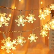 Guirlande lumineuse de Noël avec flocons de neige - 6 m - 40 led - Flocon de neige - Alimentée par piles - Décoration de Noël, jardin, chambre à