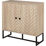 Homcom - Buffet meuble de rangement 2 portes bois et pieds en métal noir dim. 80L x 29,5l x 80H cm - Beige