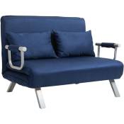 Homcom - Canapé-lit canapé convertible 2 places déhoussable grand confort 2 coussins fournis pieds accoudoirs métal suède bleu - Bleu