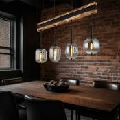 Lampe suspension suspension cuisine plafonnier salle à manger lumière, métal verre bois fumé noir, 4 flammes, h 120 cm
